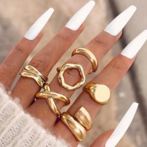 Latest style gold plated rings, set of 6 midi finger rings