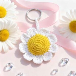 Handmade crochet daisy flower keychain for girls | cute woolen key ring holder | stylish bag charm