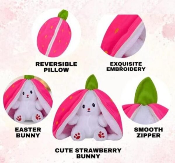 TWOLOVER Strawberry Bunny Plush Toy - Adorable Strawberry Rabbit Plushie - 35 cm  (Pink) - Image 2