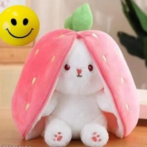 TWOLOVER Strawberry Bunny Plush Toy - Adorable Strawberry Rabbit Plushie - 35 cm  (Pink)