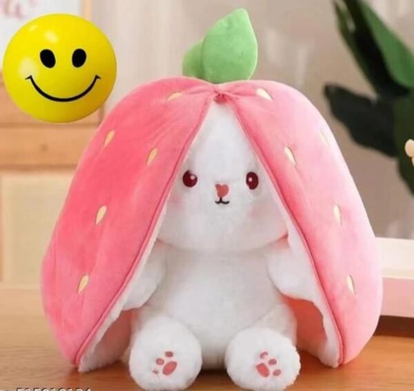 TWOLOVER Strawberry Bunny Plush Toy - Adorable Strawberry Rabbit Plushie - 35 cm  (Pink)