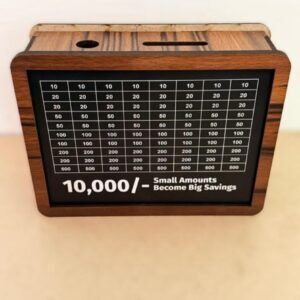 Wooden Piggy Bank for Kids & Adults, Coin Box with Carved Design, Savings Box