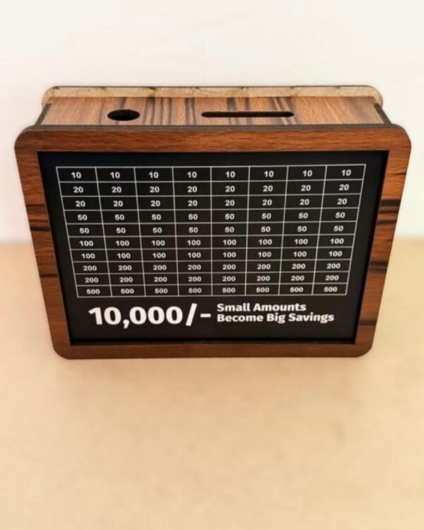 Wooden Piggy Bank for Kids & Adults, Coin Box with Carved Design, Savings Box