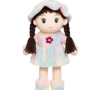 Rainbow Cutie Soft Hat Doll 42 cm Plush Toy For Kids| Multicolor Dress,Braided Hair & Flower Brooch For Girls &Boys|