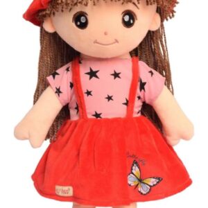 Plush doll, soft toy with hairs for kids, sturdy dress with woolen hairs