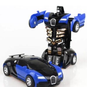 Plastic battery operated converting car to robot, robot to car automatically, robot toy, with light and sound for kids, indoor and outdoor fun