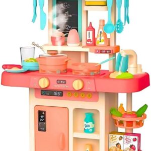 Toy kitchen set for kids, girls big cooking set light and sound pretend play toy battery operated with accessories