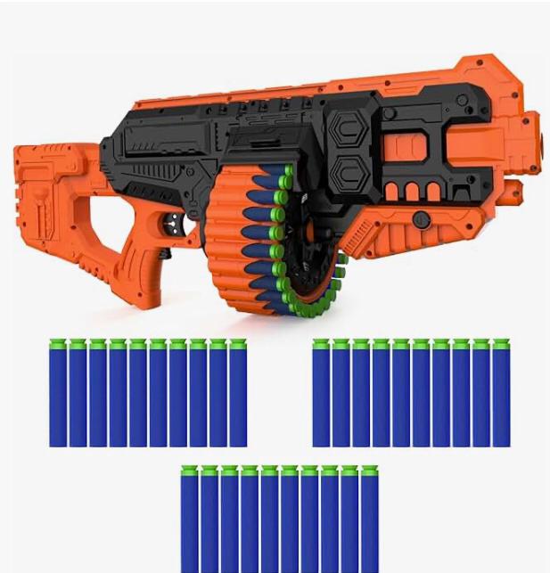 Street Viper Big Blaster Motorized Dart Gun Toy Includes 30 Soft Foam Bullet Darts, 60-Foot Firing Range, Rechargeable Electric Battery Design for Boys Girls, Above 5+ Age(Black-Orange)