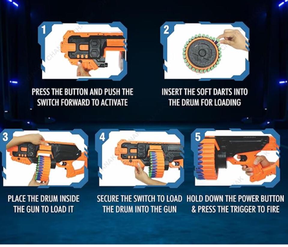 Street Viper Big Blaster Motorized Dart Gun Toy Includes 30 Soft Foam Bullet Darts, 60-Foot Firing Range, Rechargeable Electric Battery Design for Boys Girls, Above 5+ Age(Black-Orange) - Image 5